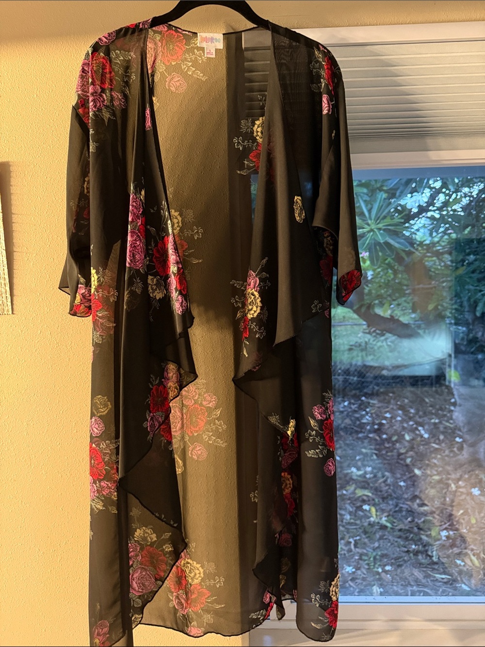 LuLaRoe Sheer Black Floral Kimono Style Cardigan